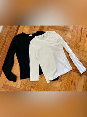 LESET Pointelle Slim Fit Tops, 2 pack, Black & White, Size Small